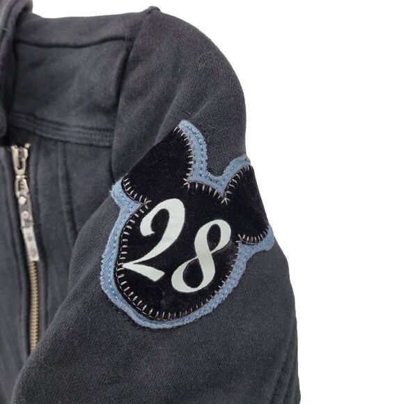 Disney Parks Disneyland Moto Jacket Sweatshirt M Black Sequined Mickey 3D Zip - Picture 9 of 17